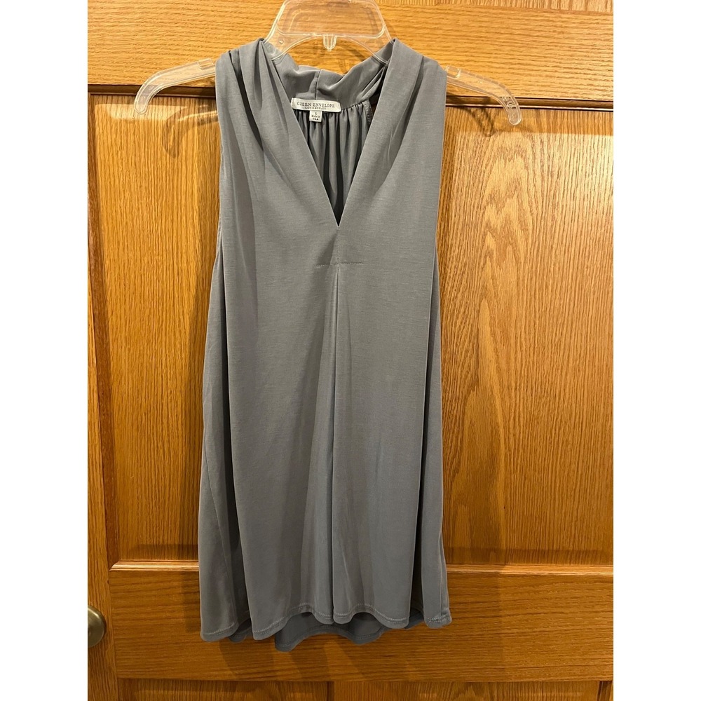 Minimalist Quiet Luxury Modern Chic Green Envelope Halter Top Size L Grey V Neck